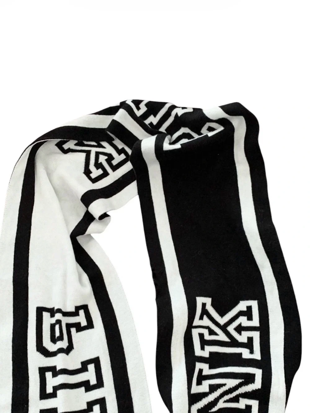 Victoria’s Secret PINK Reversible Knit Scarf Black White Logo 8x61